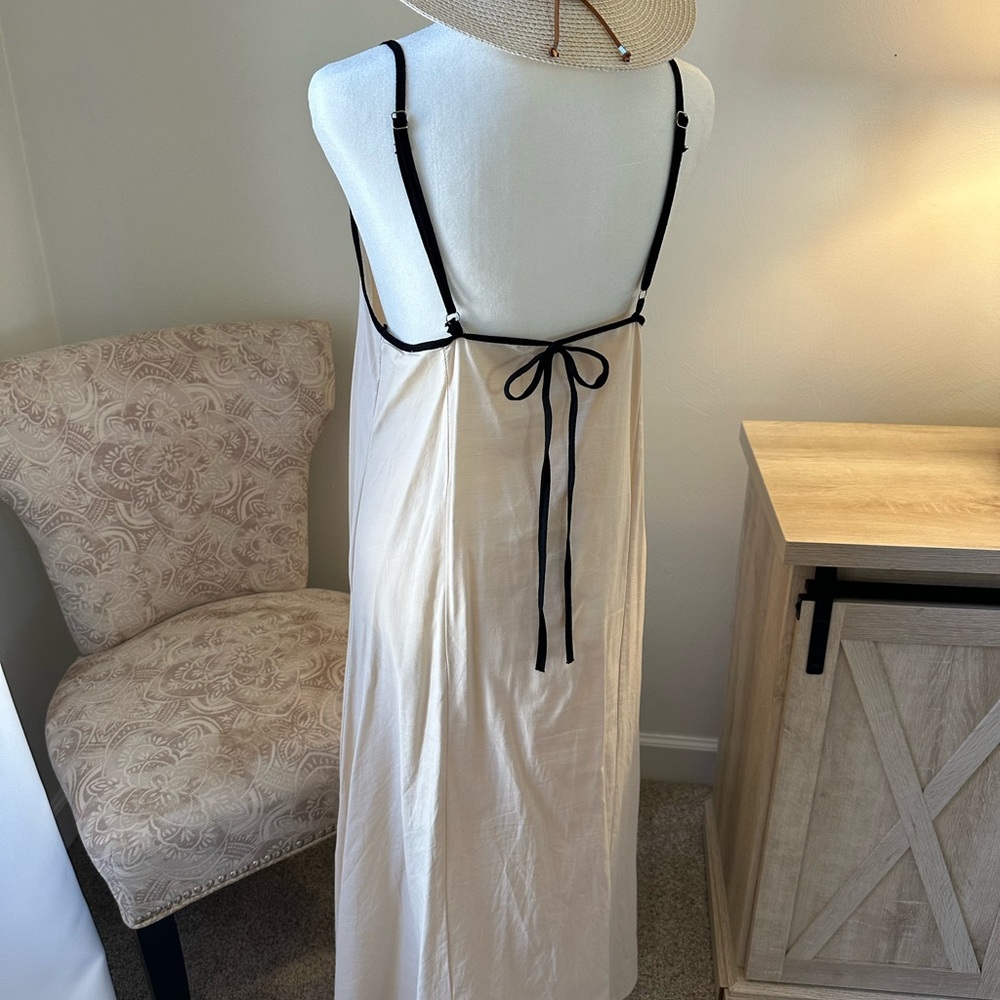 Elegant Cream Linen Slip Dress Long Sundress - Picture 3 of 3